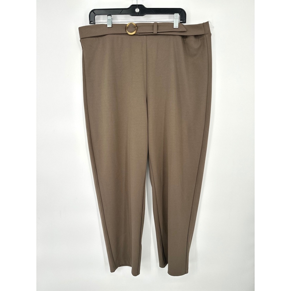 Chico's Ankle Pants Women Size XL Brown Belted Pull On Tapered Stretch Career